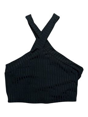 Black Ribbed Criss Cross Halter Crop Top XS